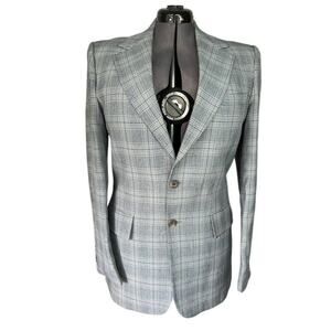 blazer sport coat plaid Vintage gray